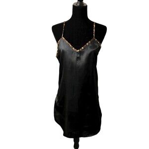 Black and Animal Print Cheetah Slip Dress Size Large